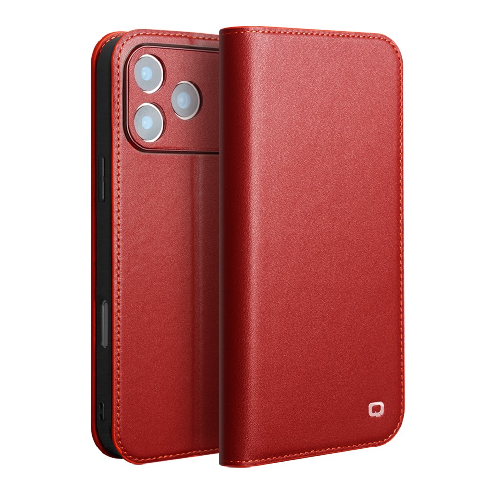 iPhone 17 Pro - QIALINO ægte læder cover / pung - Vinrød
