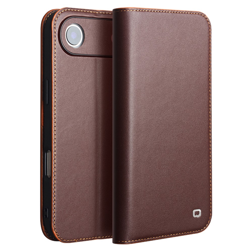iPhone 17 Air - QIALINO ægte læder cover / pung - Mørk brun