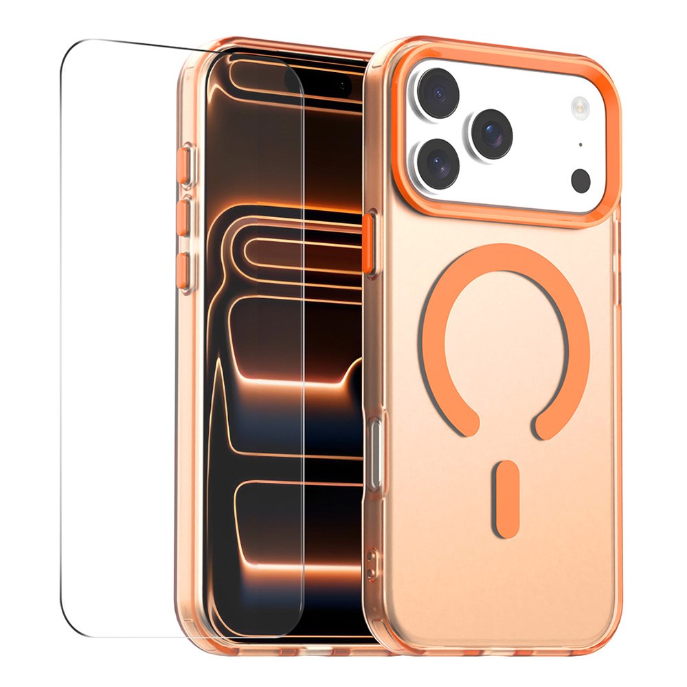 iPhone 17 Pro Max - Magnetisk magsafe kompatibel cover - Inkl. Hærdet beskyttelsesglas - Orange