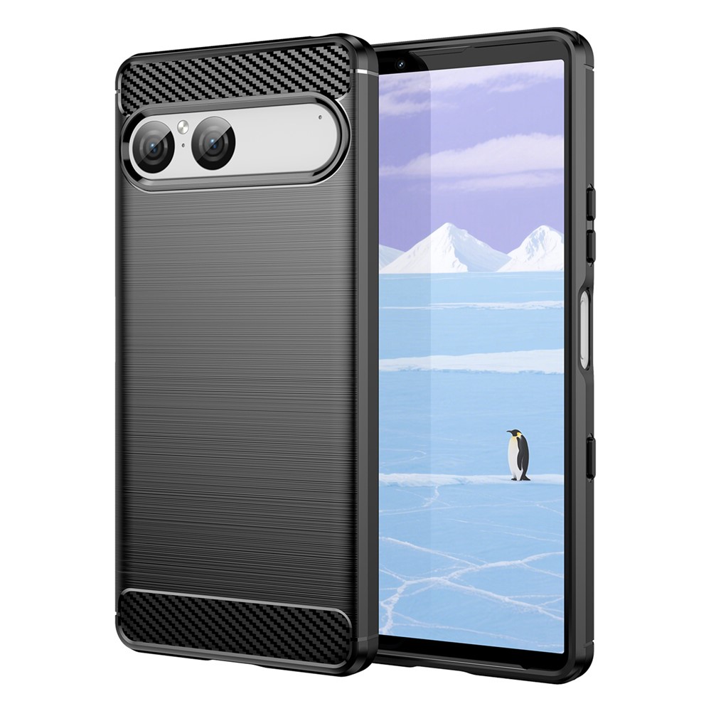 Sony Xperia 10 VII - Fleksibelt gummi cover - Børstet design - Sort