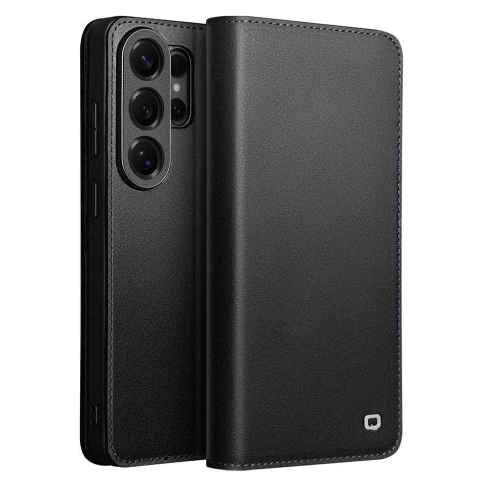 Samsung Galaxy S26 Ultra - QIALINO slim flip ægte læder cover / pung - Sort
