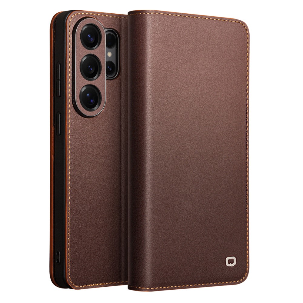 Samsung Galaxy S26 Ultra - QIALINO slim flip ægte læder cover / pung - Brun