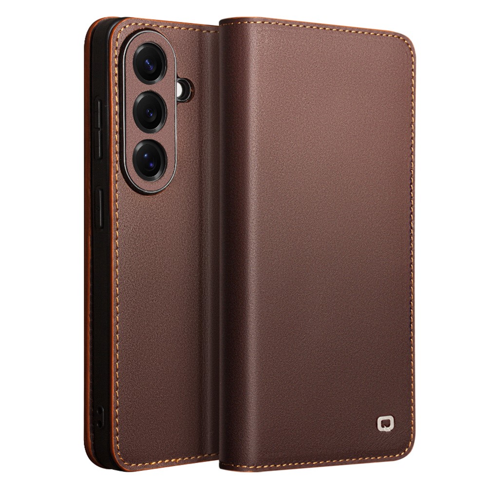 Samsung Galaxy S26 Plus - QIALINO slim flip ægte læder cover / pung - Brun