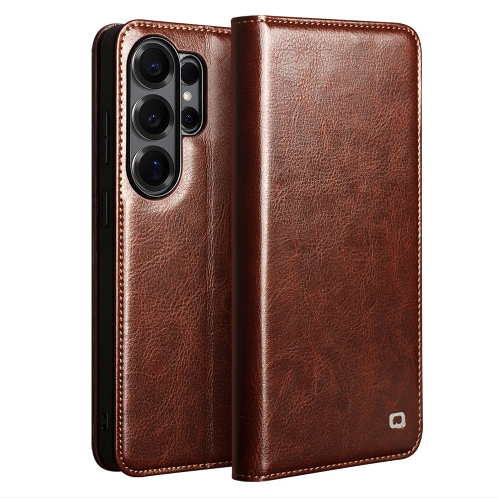 Samsung Galaxy S26 Ultra - QIALINO Classic ægte læder cover / pung - Brun