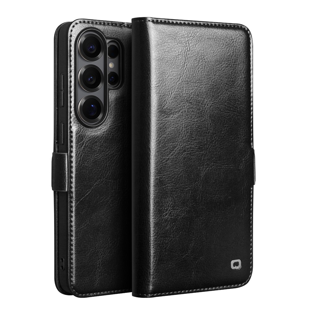 Samsung Galaxy S26 Ultra - QIALINO slim ægte læder cover / pung - Sort