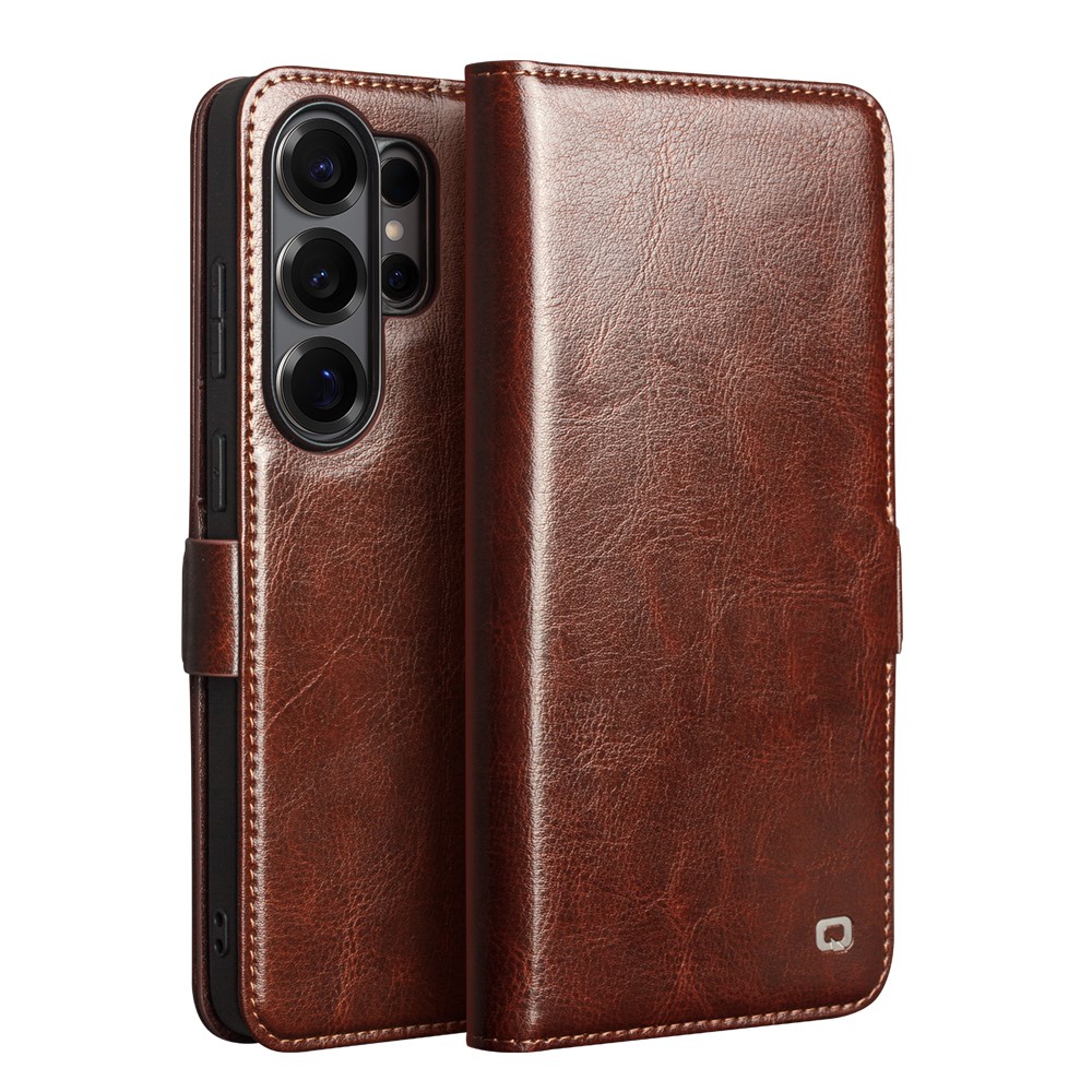 Samsung Galaxy S26 Ultra - QIALINO slim ægte læder cover / pung - Brun