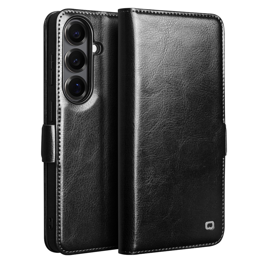 Samsung Galaxy S26 Plus - QIALINO slim ægte læder cover / pung - Sort
