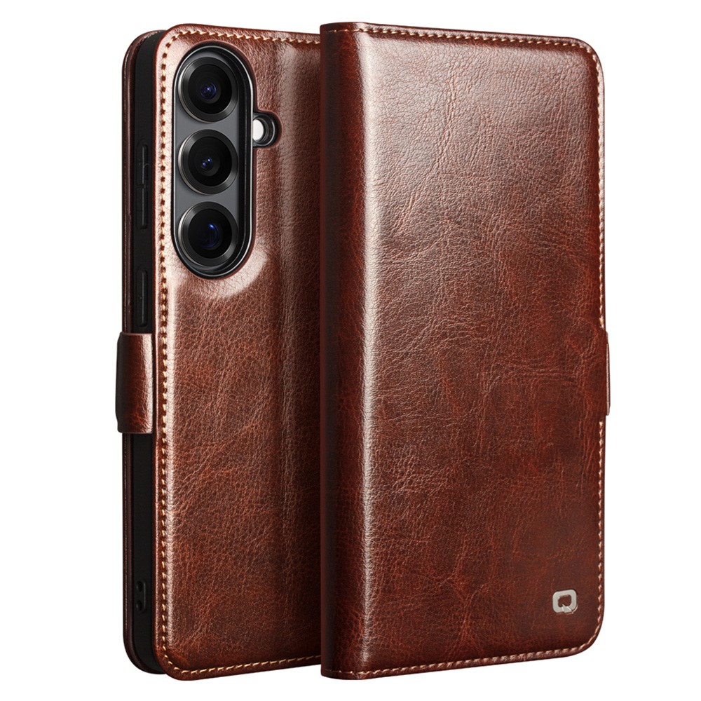 Samsung Galaxy S26 Plus - QIALINO slim ægte læder cover / pung - Brun