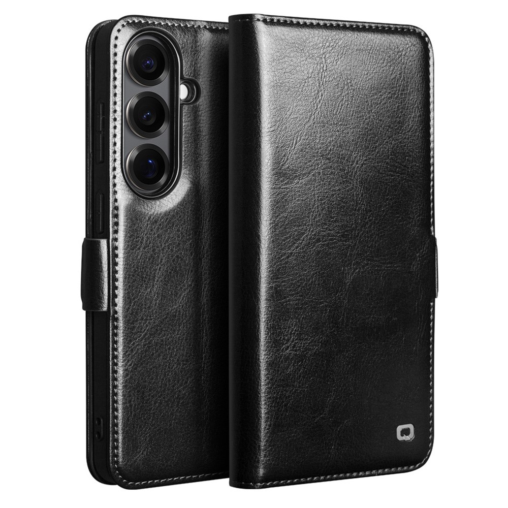 Samsung Galaxy S26 - QIALINO slim ægte læder cover / pung - Sort