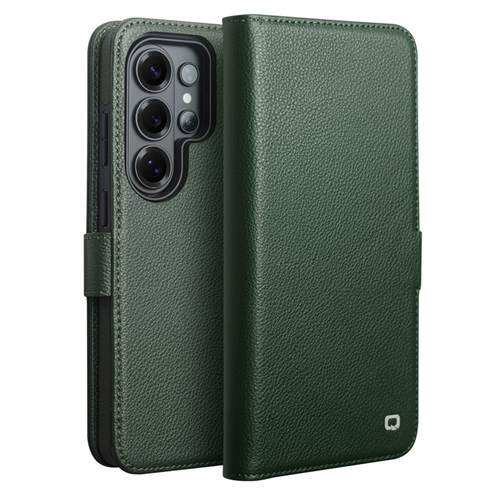 Samsung Galaxy S26 Ultra - Qialino ægte læder cover med magnetisk lukning - Grøn