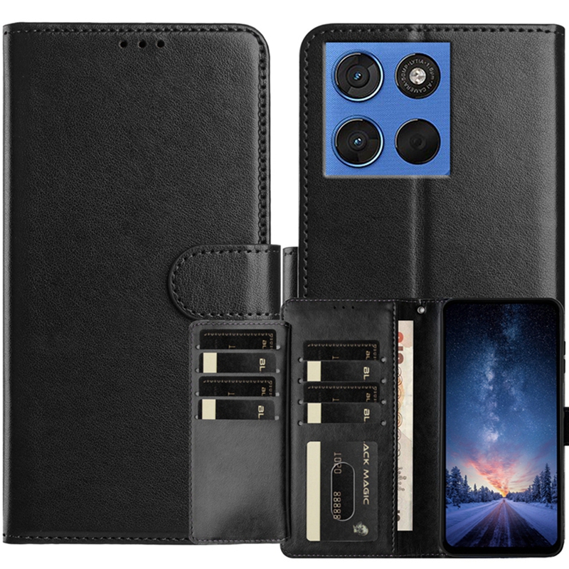 Motorola Moto G77 5G / G67 5G - Læder cover med multi kortholdere - Sort