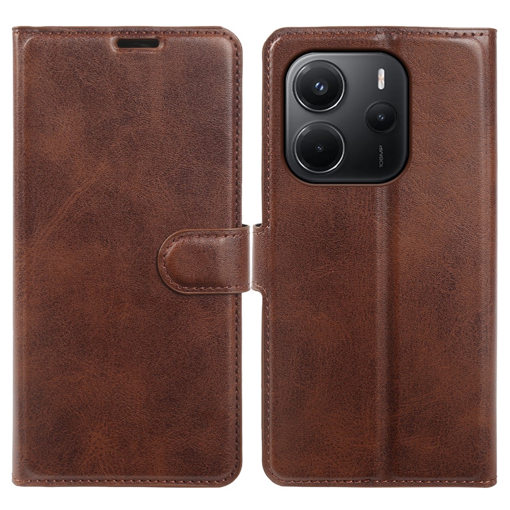 Xiaomi Redmi Note 14 4G - Vintage læder cover / pung - Mørk brun