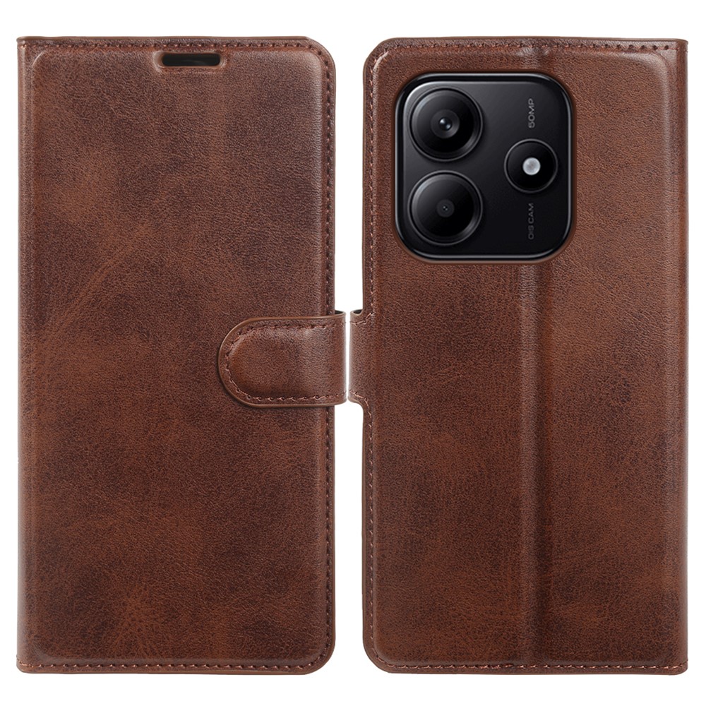 Xiaomi Redmi Note 14 5G - Vintage læder cover / pung - Mørk brun