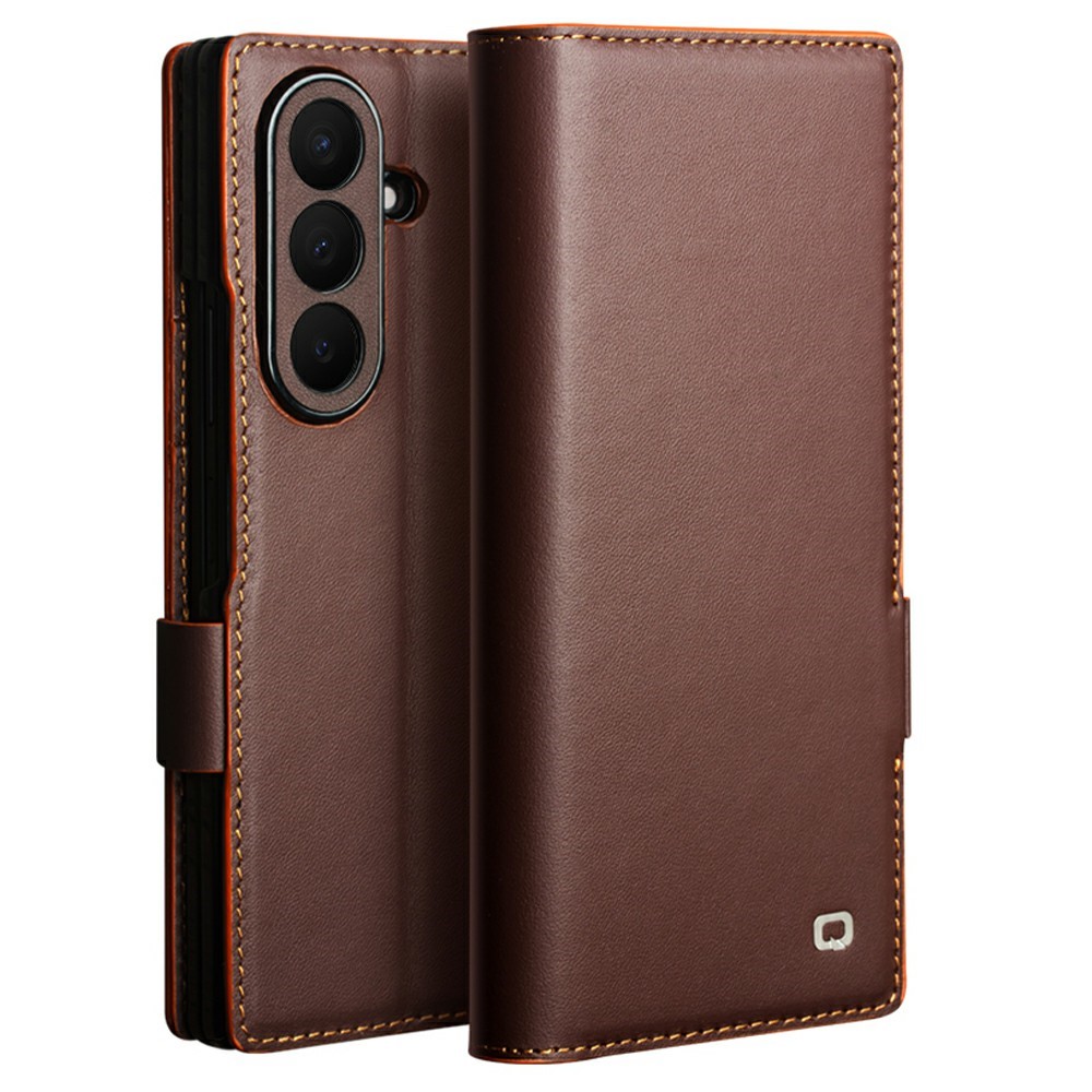 Samsung Galaxy Z Fold8 Ultra - QIALINO Slim ægte læder cover med magnetlukning - Mørkebrun