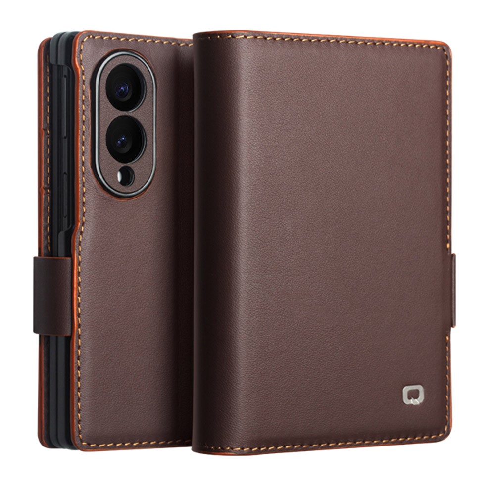 Samsung Galaxy Z Fold8 - QIALINO Slim ægte læder cover med magnetlukning - Mørkebrun