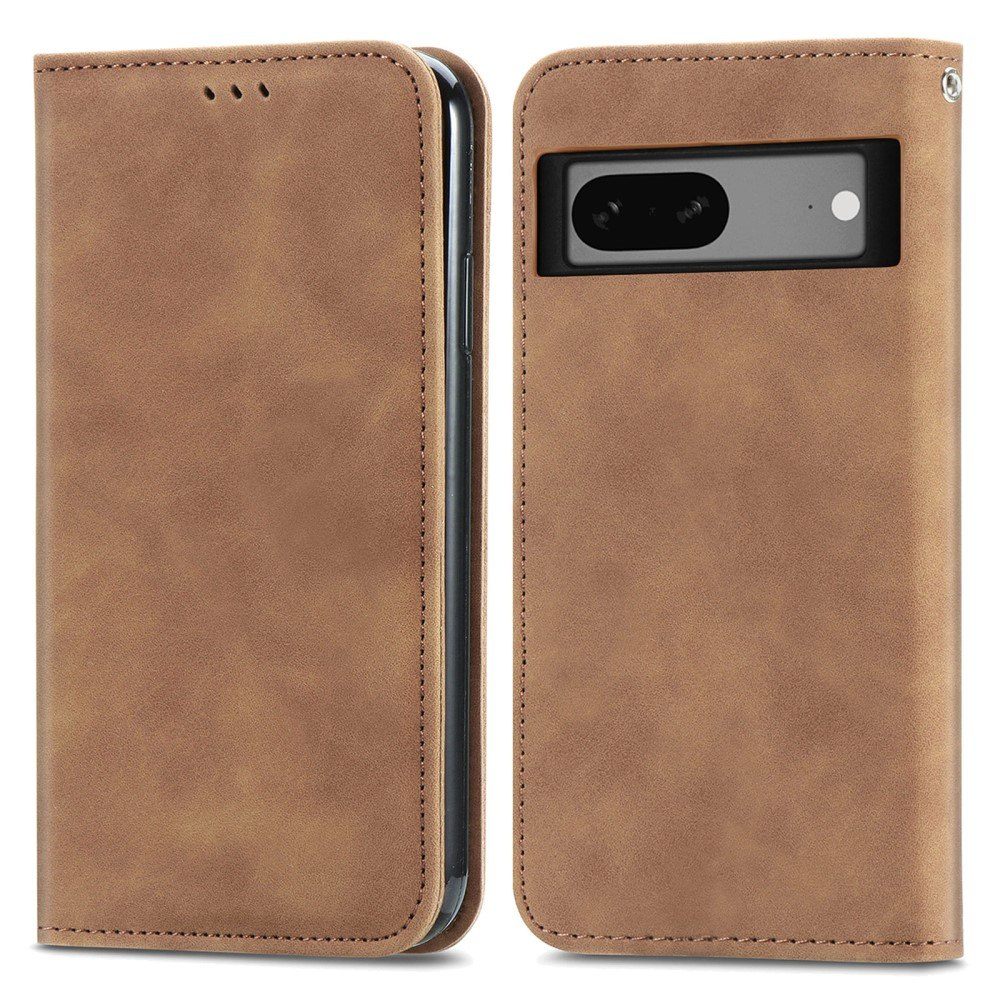 Google Pixel 7a - Flip magnetisk læder cover - Brun