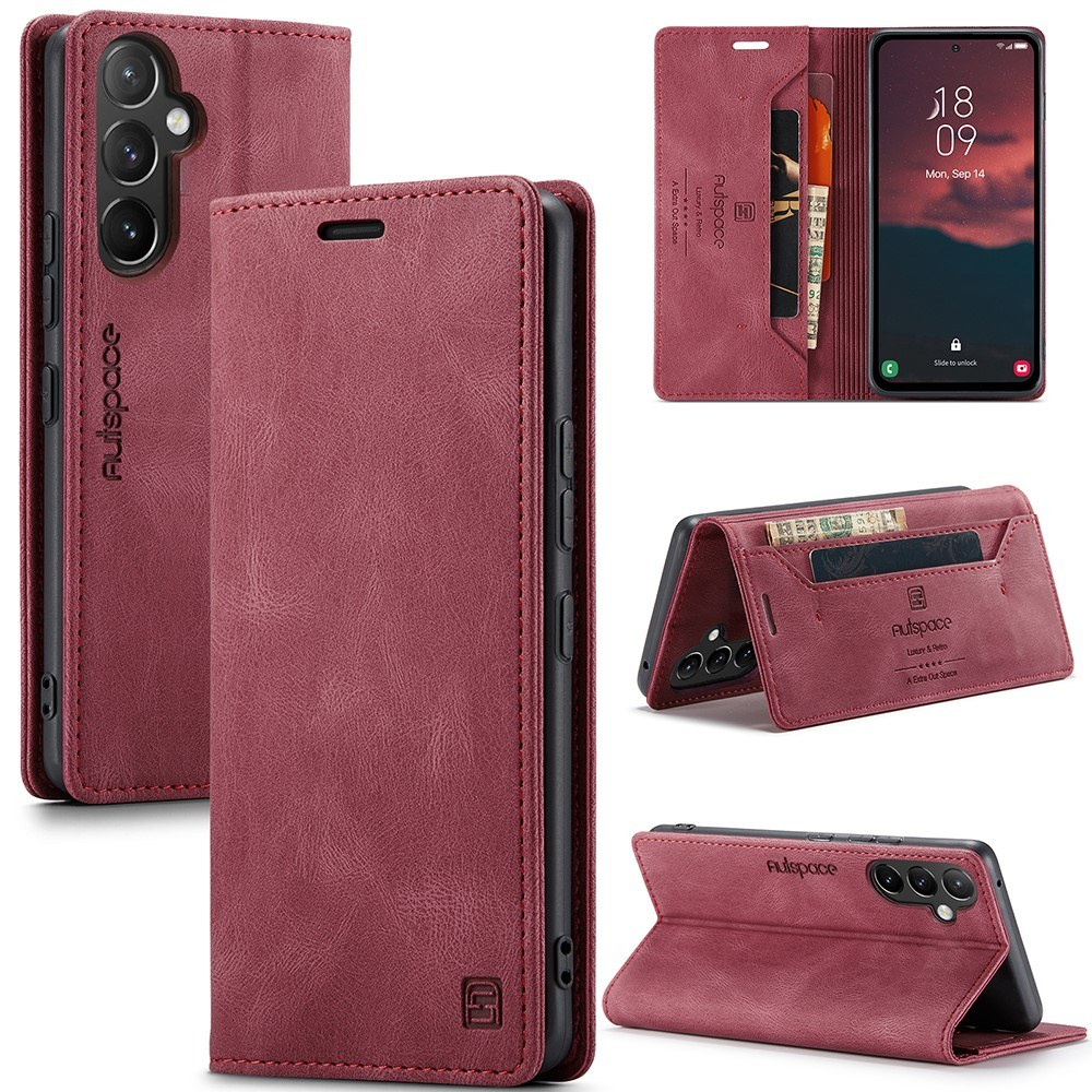 Samsung Galaxy A54 5G - AUTSPACE læder cover - RFID sikkerhed - Rød