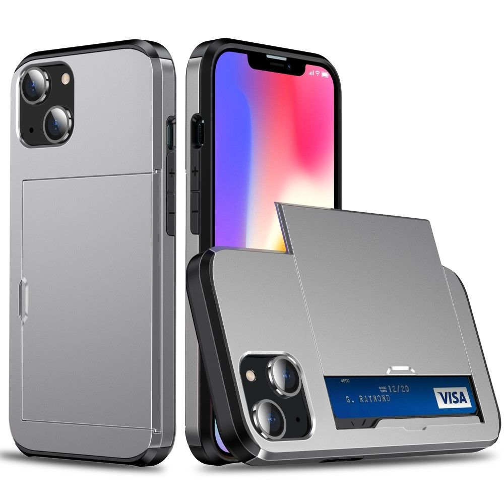 iPhone 15 - SLIDE Hybrid cover med kortholder - Grå