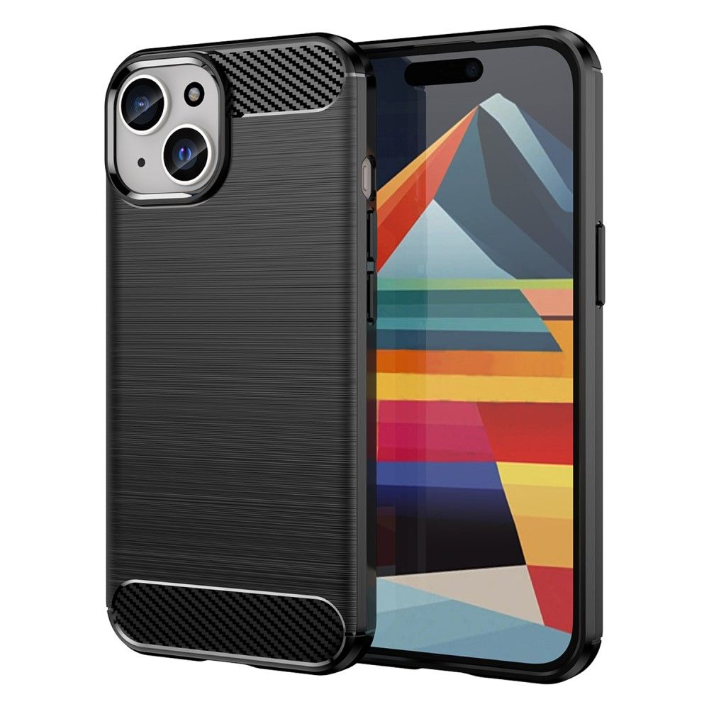 iPhone 15 - Gummi cover - Børstet design - Sort