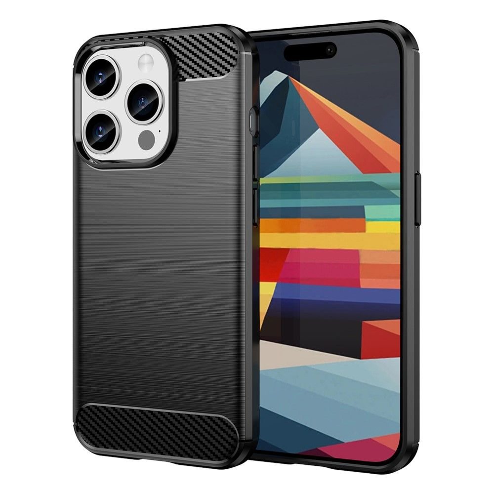 iPhone 15 Pro - Gummi cover - Børstet design - Sort