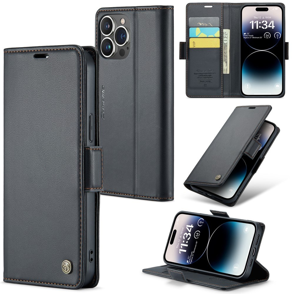 iPhone 15 Pro - CASEME RFID læder cover / pung - Sort