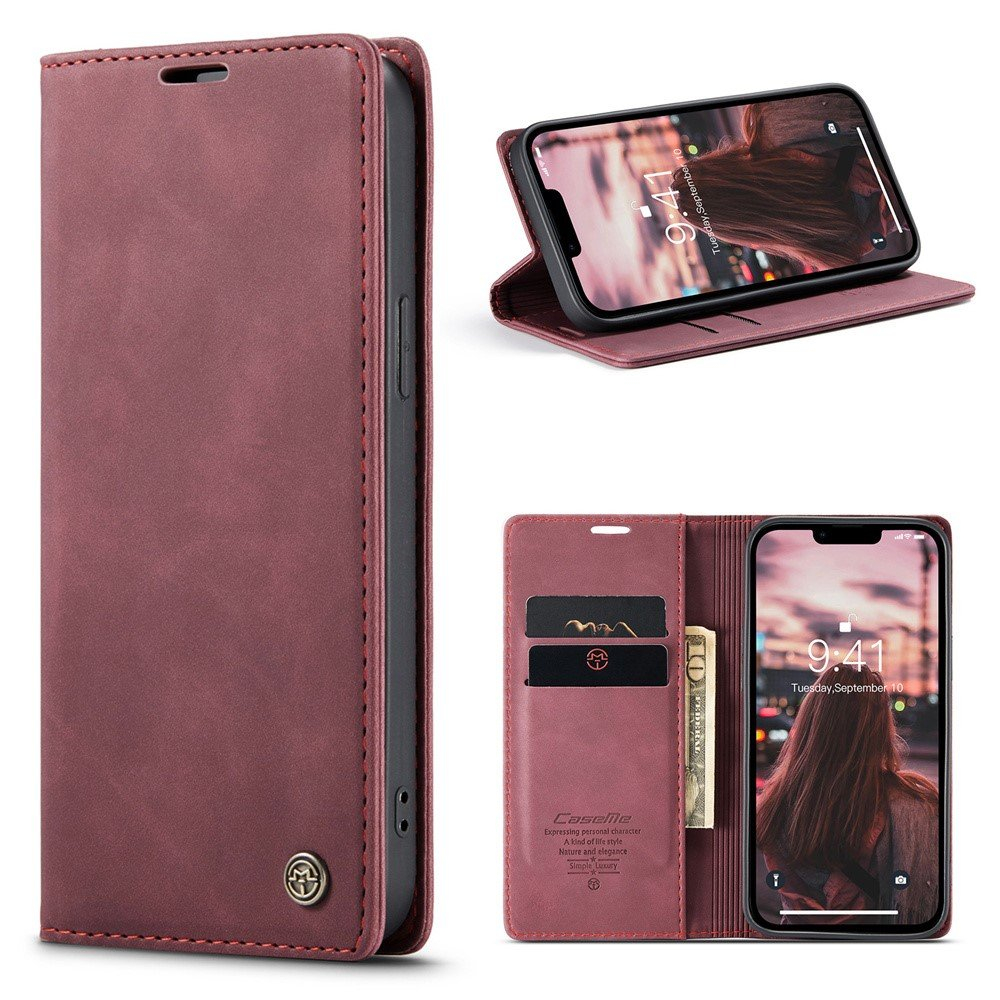 iPhone 15 - CASEME retro læder cover / pung - Rød
