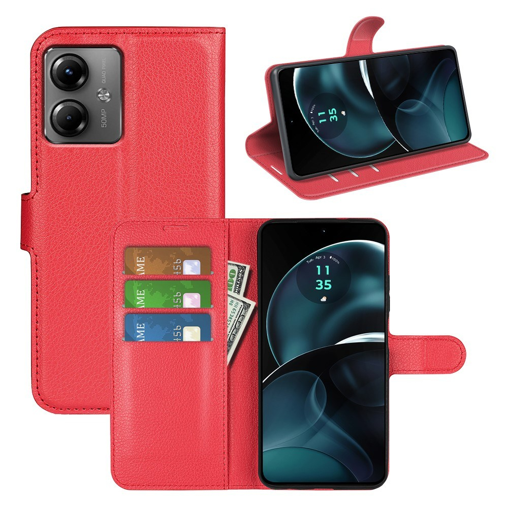 Motorola G14 - Læder cover / pung - Rød