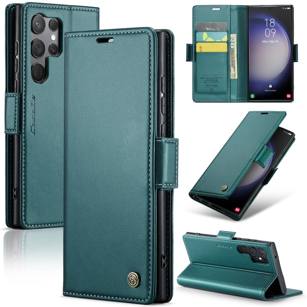 Samsung Galaxy S24 Ultra - CASEME RFID læder cover / pung - Grøn