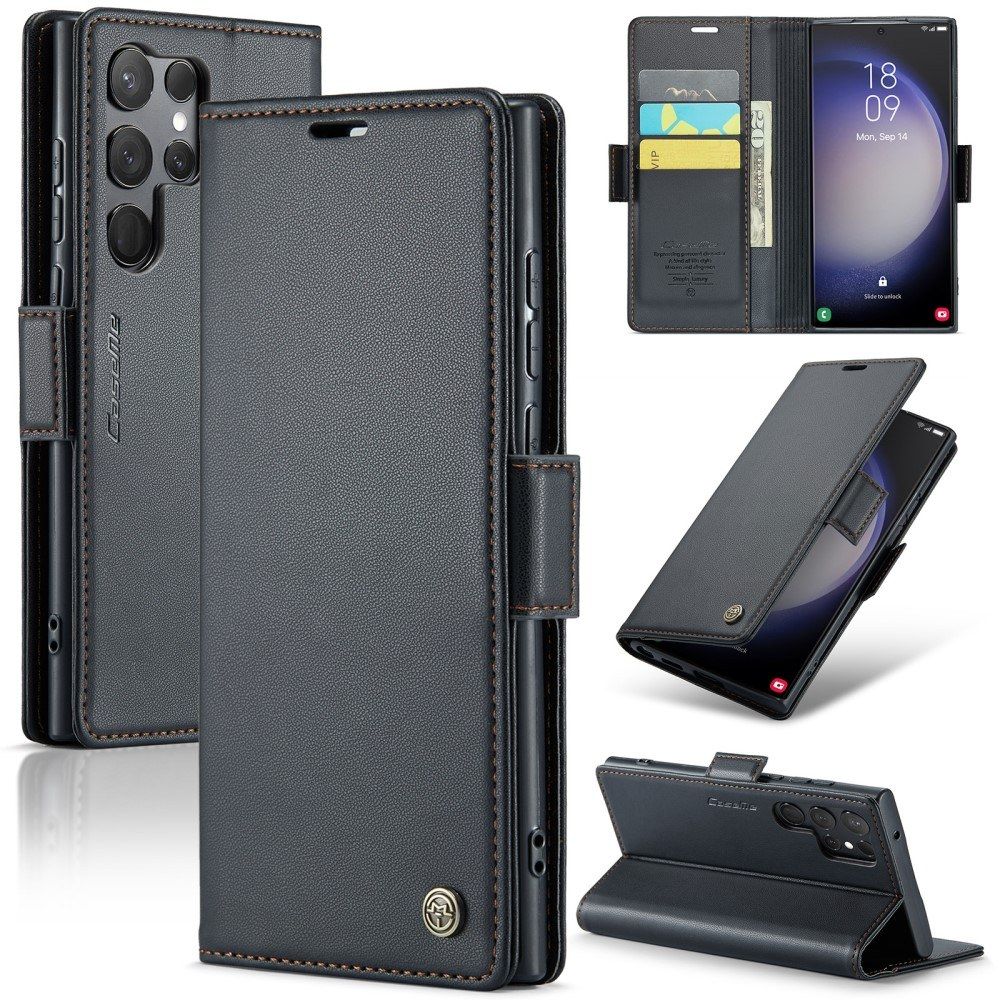 Samsung Galaxy S24 Ultra - CASEME RFID læder cover / pung - Sort