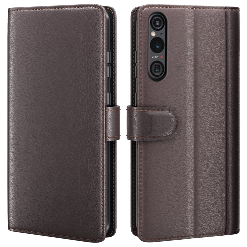 Sony Xperia 1 VI - Ægte læder cover / pung - Brun