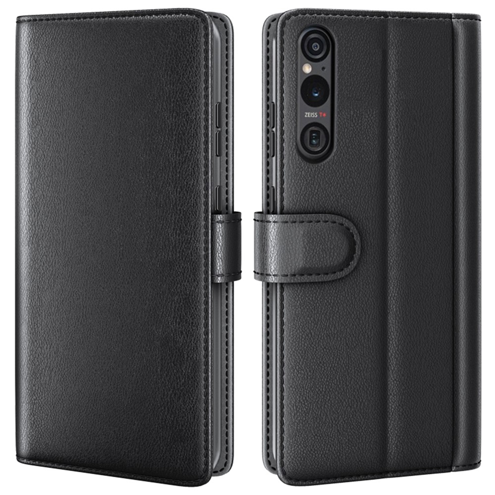 Sony Xperia 1 VI - Ægte læder cover / pung - Sort