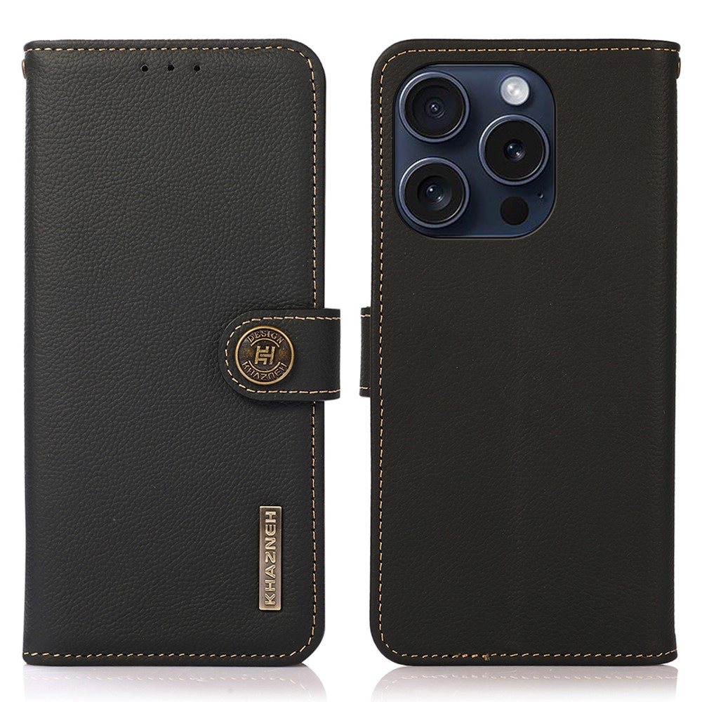iPhone 16 Pro Max - KHAZNEH RFID ægte læder cover / pung - Sort