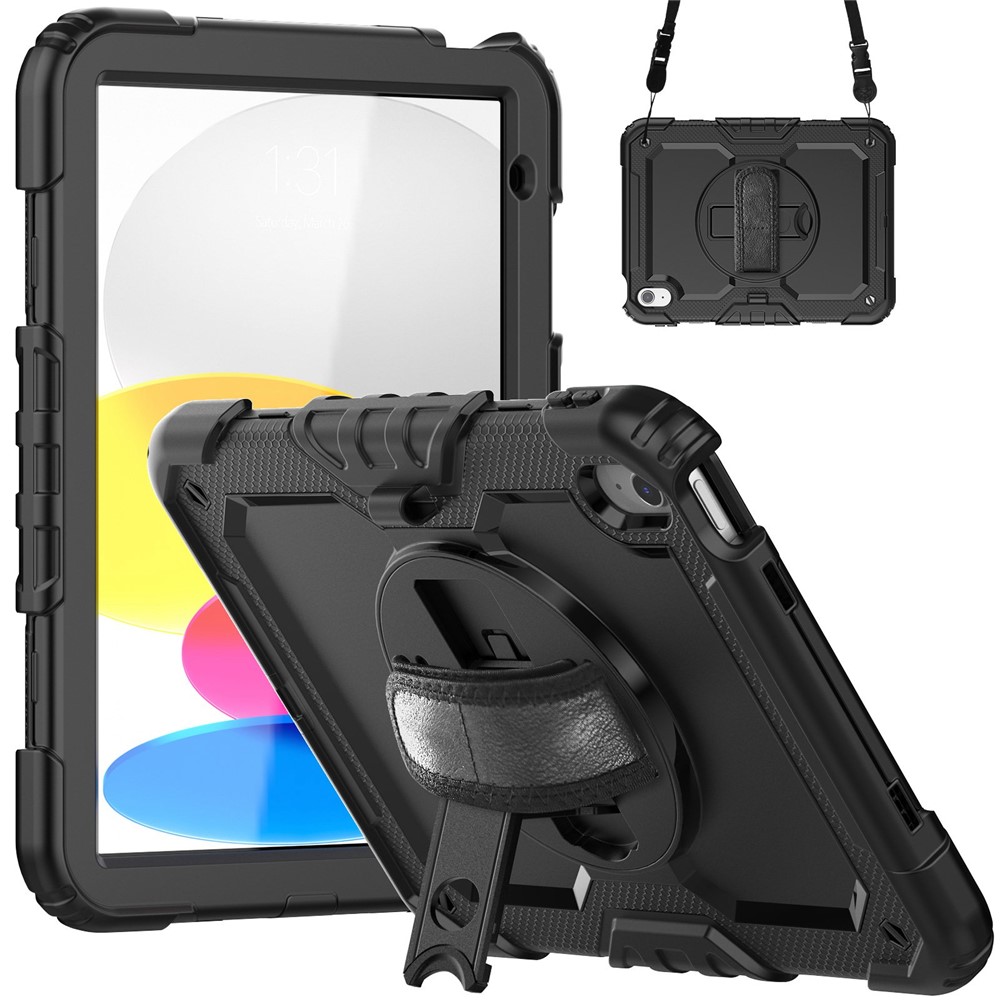 iPad 11 A16 (2025) / iPad 10.9 (2022) - Armor cover med skærmbeskytter & skulderrem - Sort