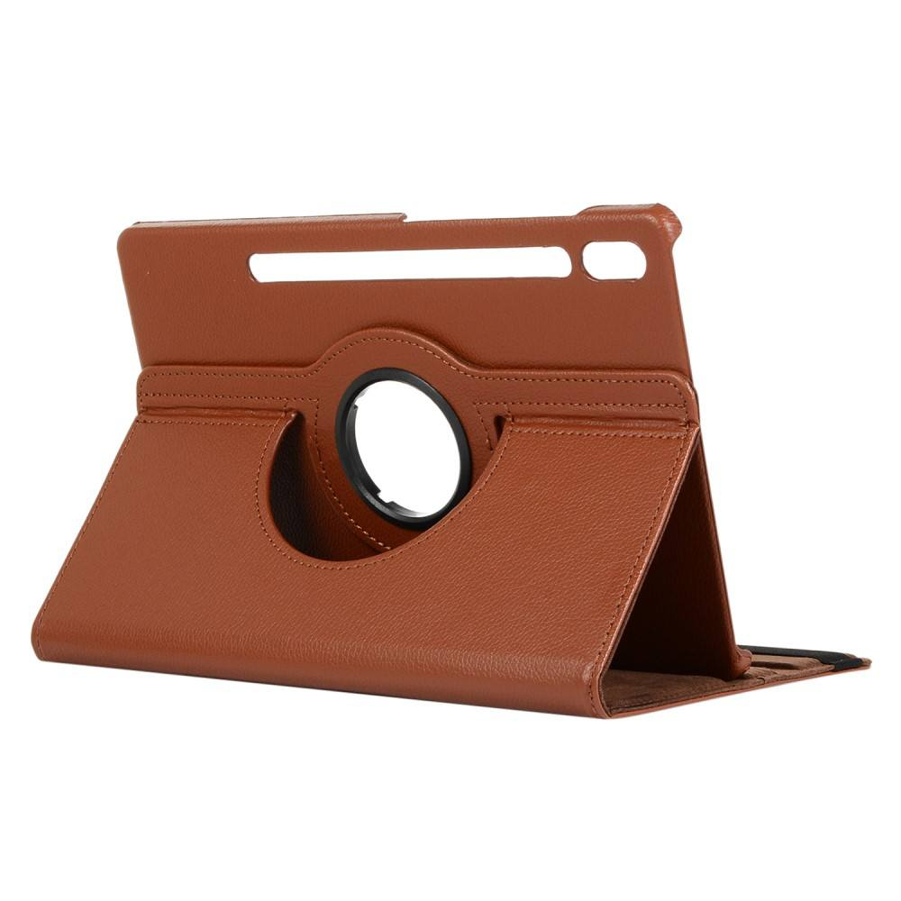 Samsung Galaxy Tab S9 Ultra / Tab S8 Ultra - Læder cover 360 grader roterbar - Brun billede