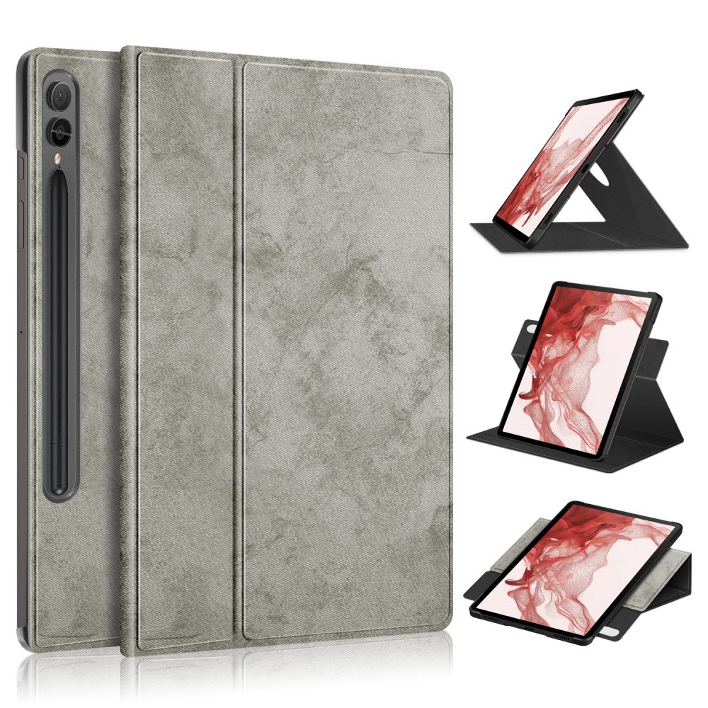 Samsung Galaxy Tab S9 Plus - Læder cover - Roterbar 360 grader - Grå
