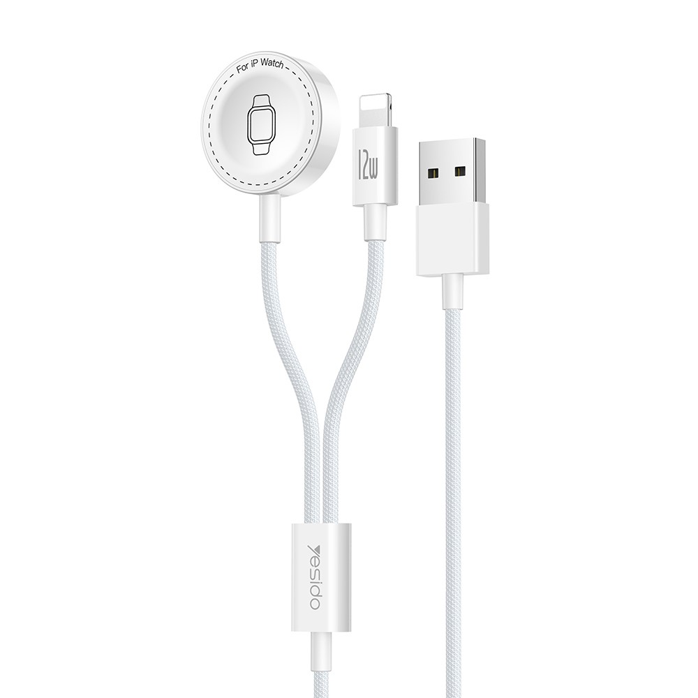 YESIDO Apple watch Lightning / USB-A 2-i-1 Magnetisk hurtig oplader 5W - Hvid - 1 meter