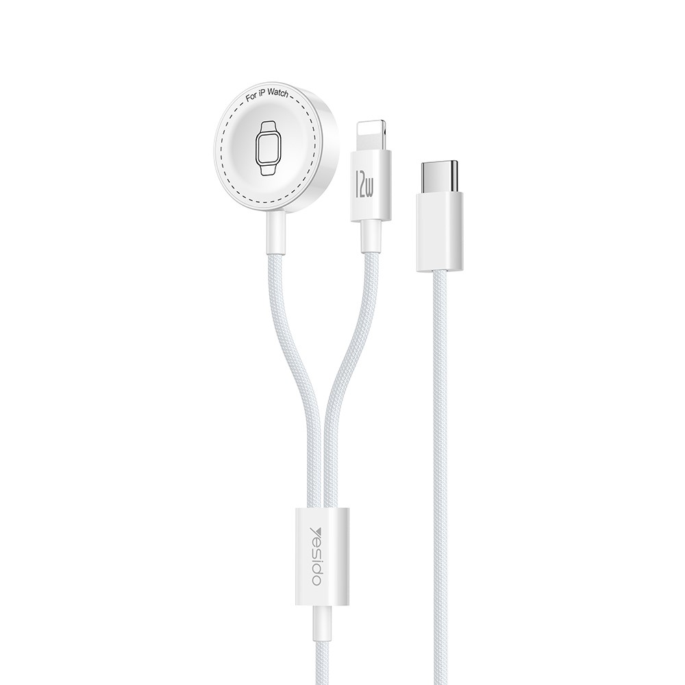 YESIDO Apple watch Lightning / USB-C 2-i-1 Magnetisk hurtig oplader 5W - Hvid - 1 meter