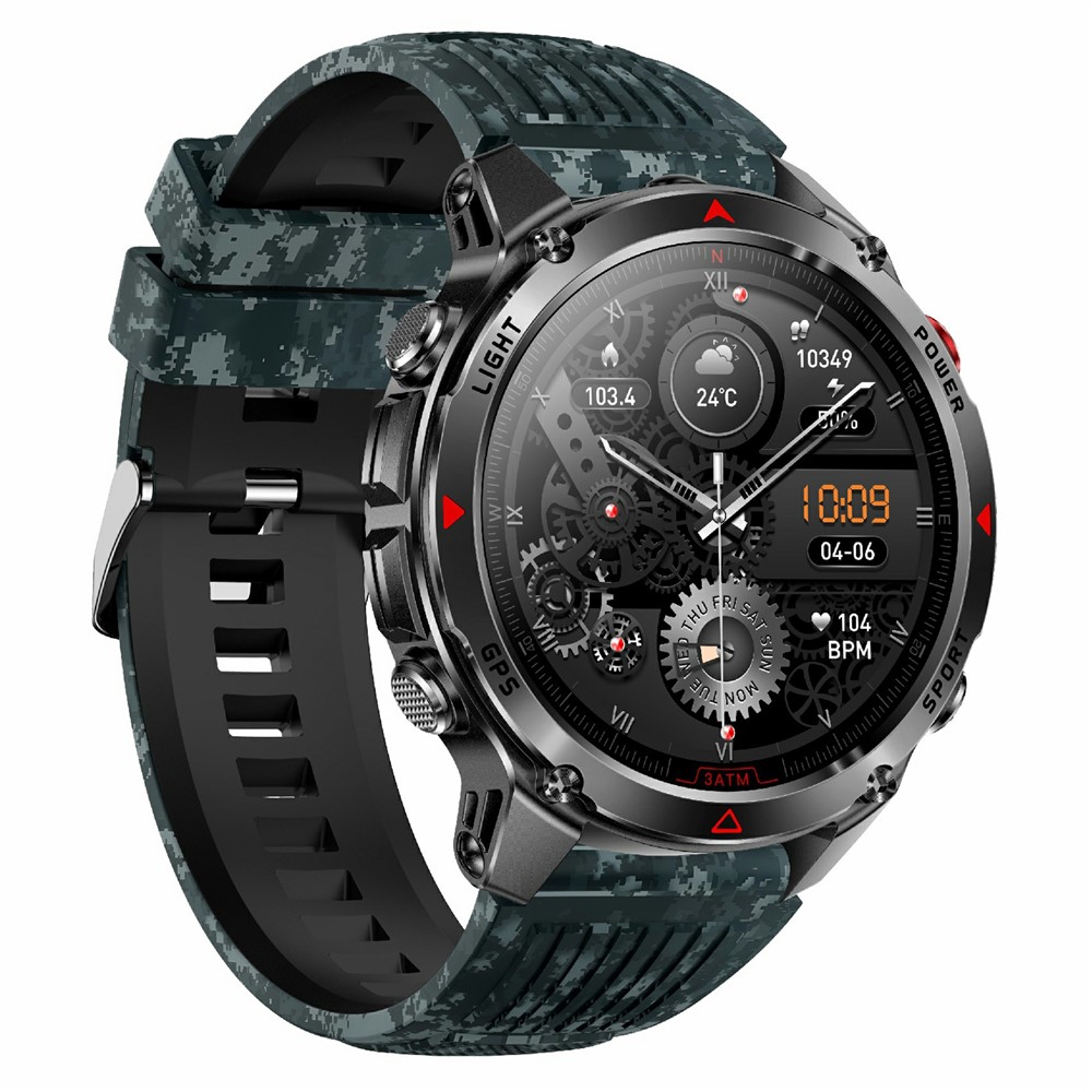 Smartwatch - Vandtæt 30m - Dansk sprog - puls/blodtryk - Bluetooth - Blå/kamouflage