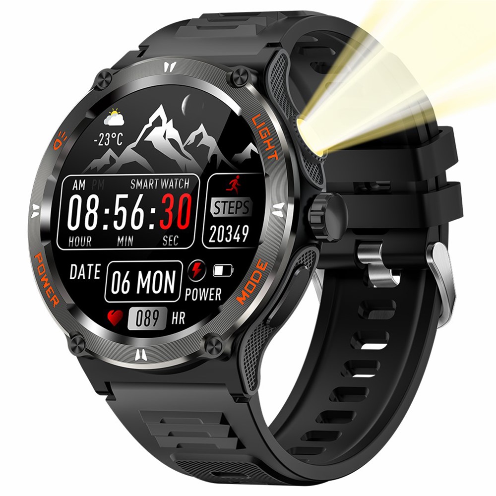 Smartwatch OUTDOOR - Vandtæt, Bluetooth, Puls, Blodtryk - App m/ dansk sprog - Sort