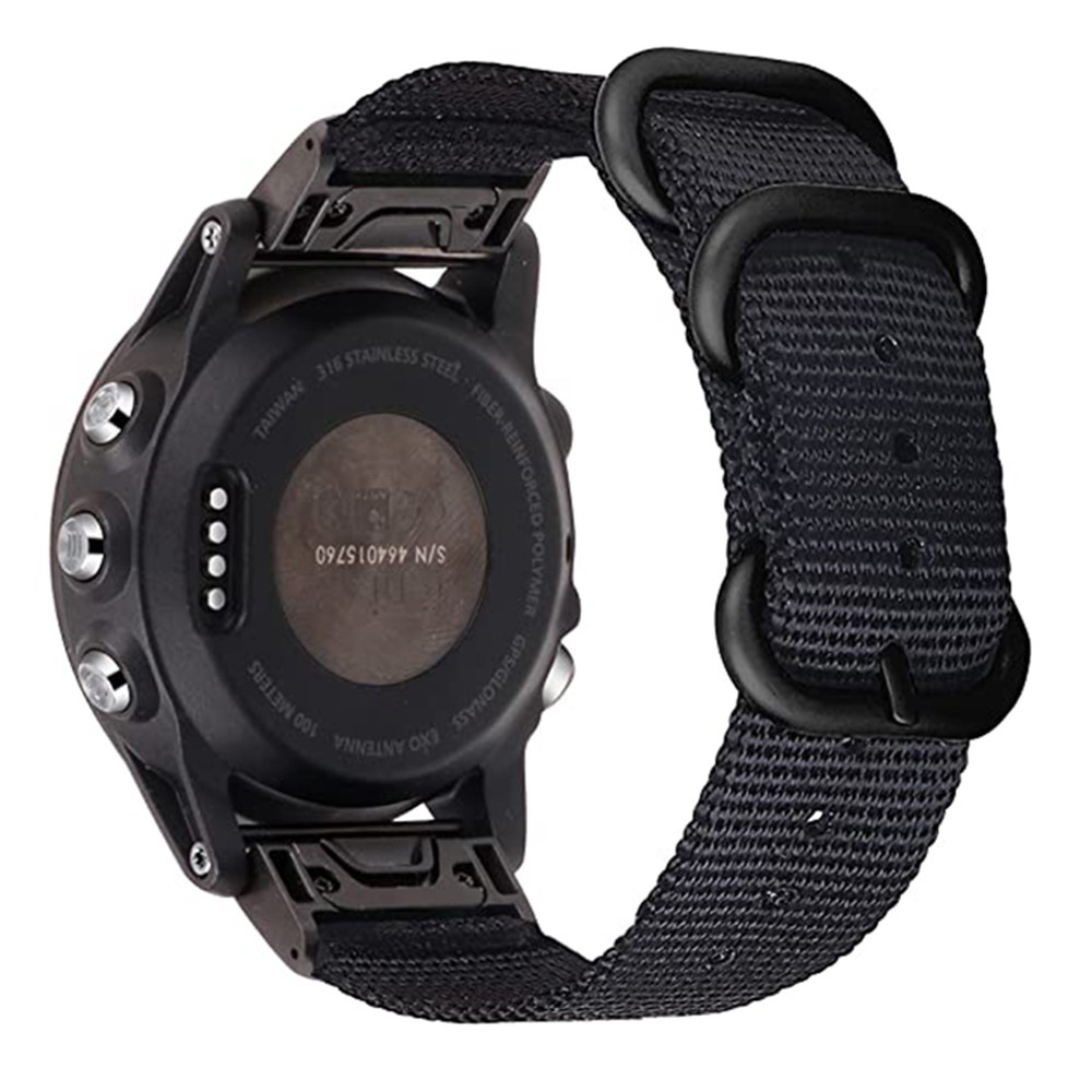 Garmin Fenix 7S / 6S Pro / 5S Plus - Urrem i tekstil 20mm med spænde i rustfrit stål - Sort