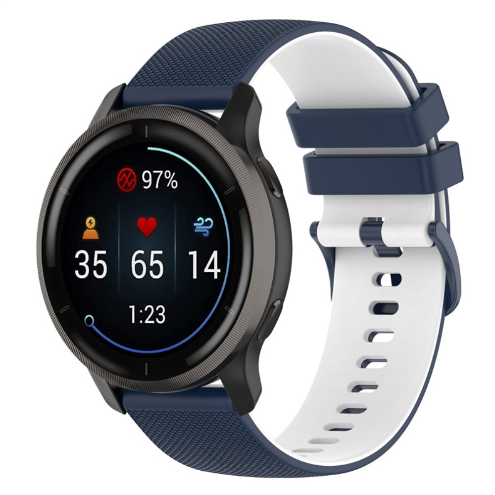 Garmin Vivoactive4 45mm / Venu 2 - Silikone rem 20mm - Marineblå/Hvid