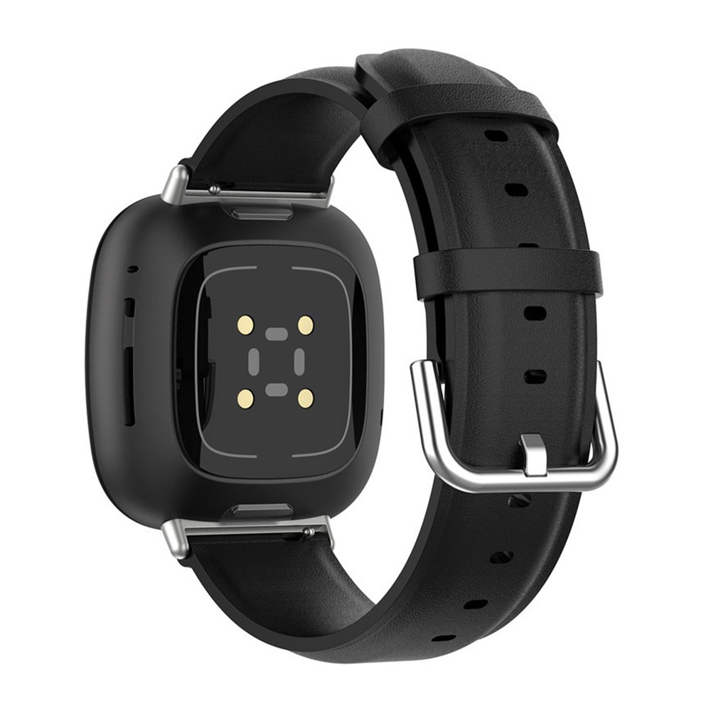 Fitbit Versa 4 / Fitbit Sense 2 - Ægte læder rem - til håndled 139-220 - Sort