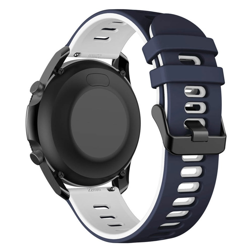 Samsung Galaxy Watch3 45mm / Huawei Watch 3 - Silikone rem 22mm - Midnatsblå/Hvid