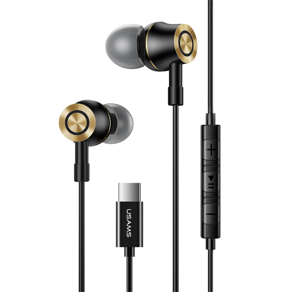 USAMS Høretelefoner med USB-C - Kabel 1.2m - Vandtæt/svedsikre - Sort