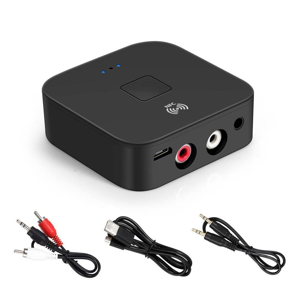 Bluetooth V5.0 modtager / receiver - Understøtter NFC - 3.5 mm + Phono - Sort