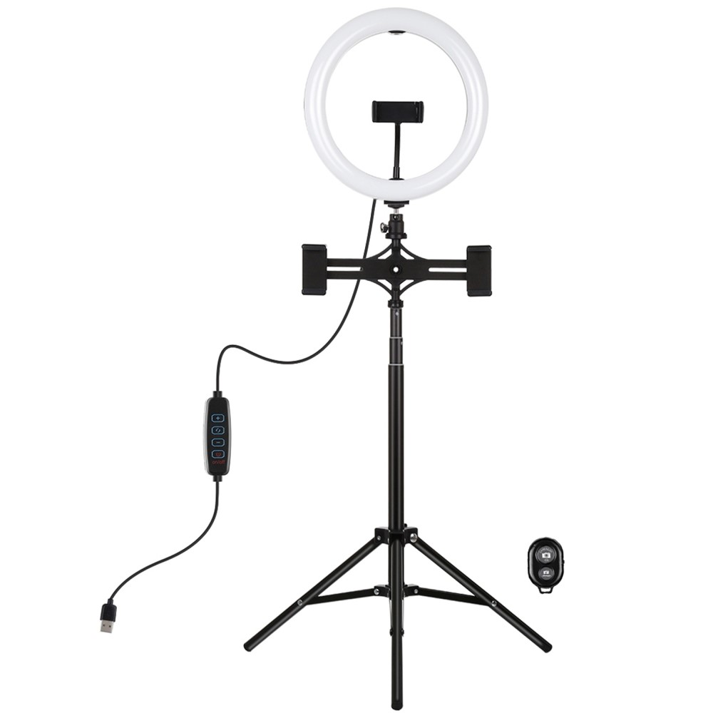 PULUZ 10.2 Dæmpbar LED Ring med Dual holder til iPhone/smartphone - Inkl. Tripod H: 1.65cm