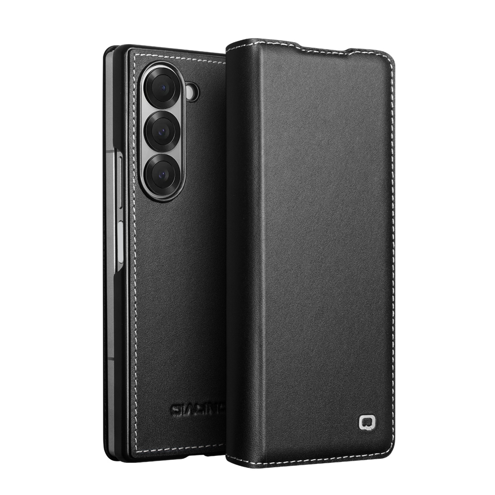 Samsung Galaxy Z Fold6 5G - QIALINO Magnetisk flip ægte læder cover - Sort