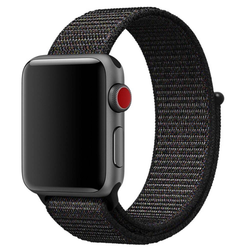 Apple Watch 10 46mm / 9/8/7/6/5/4/3/2/1/SE - 45/44/42mm / Watch Ultra / Ultra 2 - Urrem i Nylon m/velcro - Sort/Orange