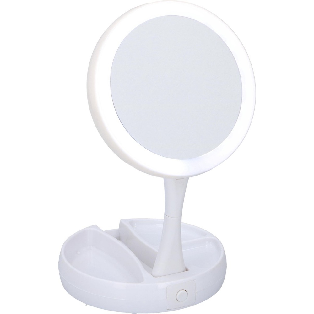 Foldbar makeup spejl med LED lys og 10x zoom - Hvid