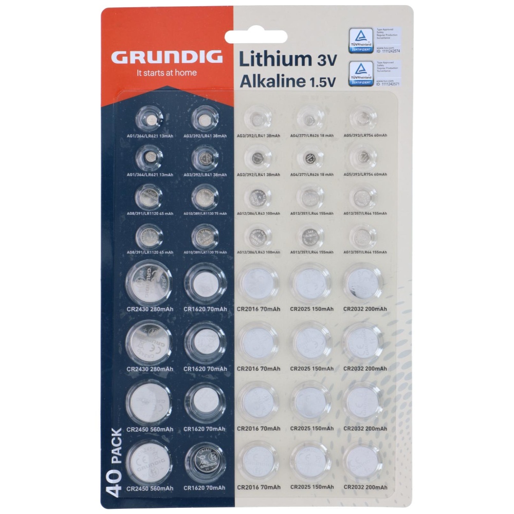 Grundig Alkaline Knapcelle batteri - pakke med 40 stk.